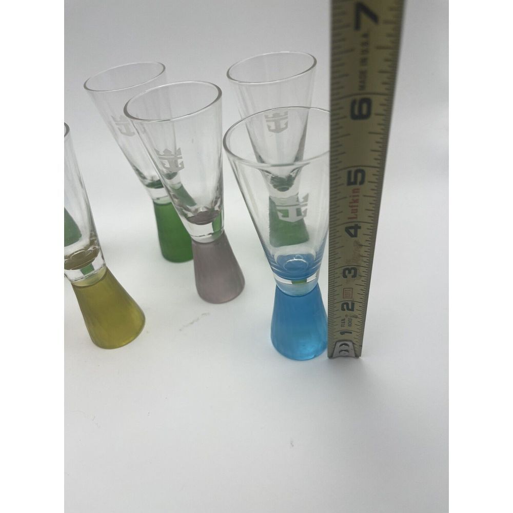 Royal Caribbean Vintage Shot Glasses Set (7) Assorted Frosted Base Colors 2 Oz - Picture 6 of 6